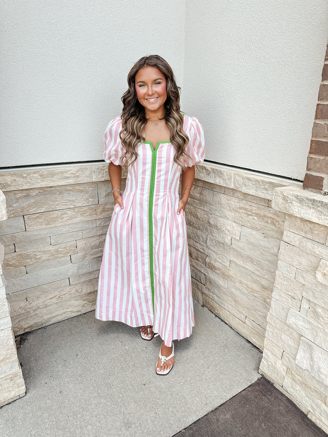 Candy Pink Stripe Midi Dress