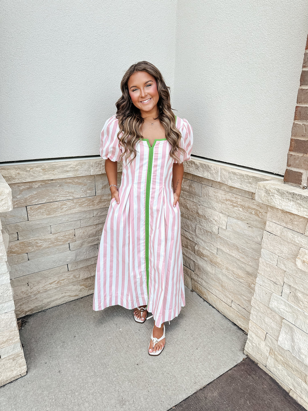 Candy Pink Stripe Midi Dress