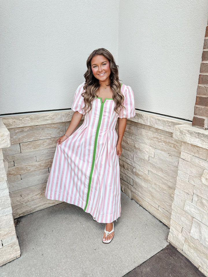 Candy Pink Stripe Midi Dress