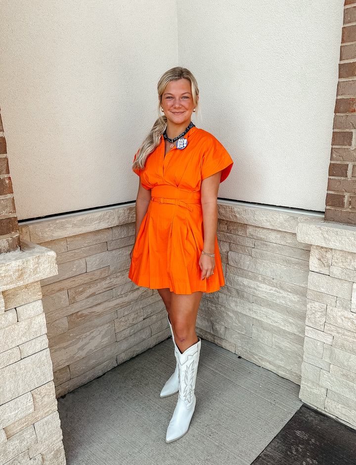 Poplin Belted Pleated Dress