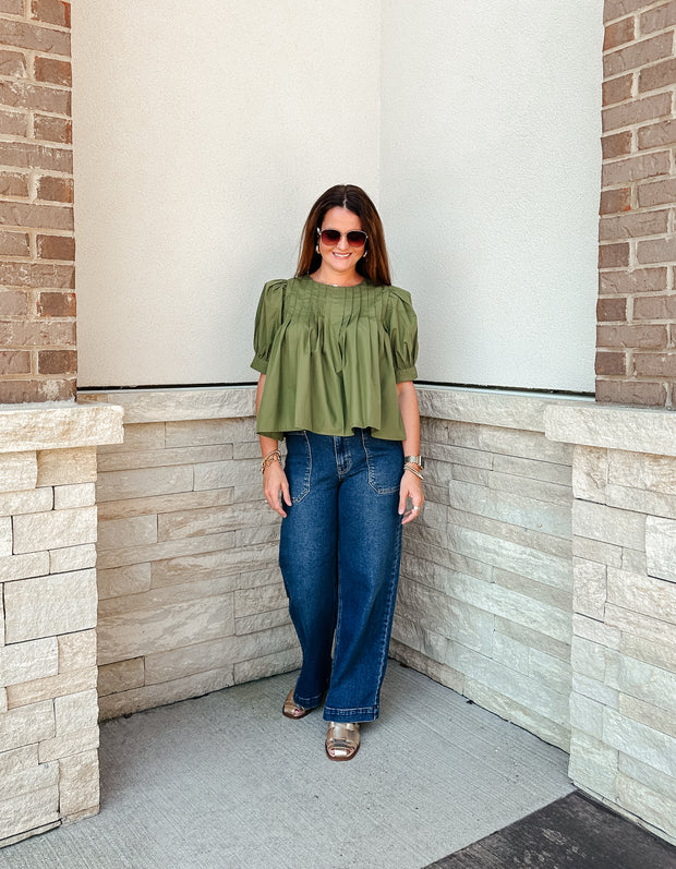 Pretty Pleats Olive Top