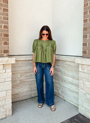 Pretty Pleats Olive Top