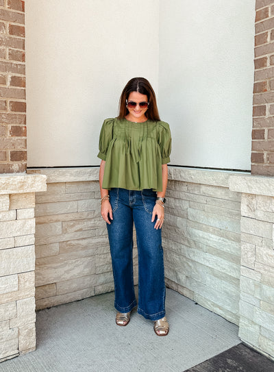 Pretty Pleats Olive Top
