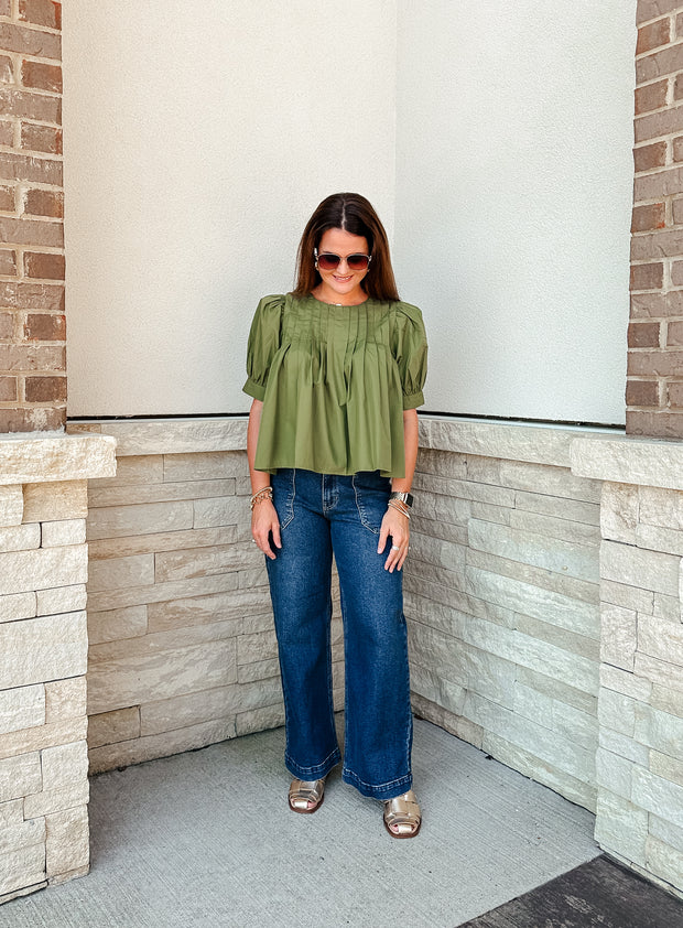 Pretty Pleats Olive Top