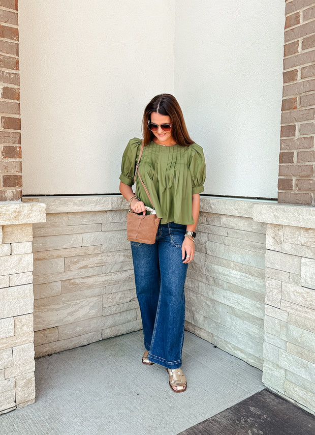 Pretty Pleats Olive Top