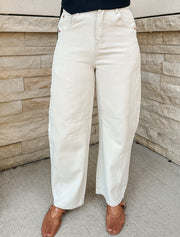 Solid High Waist Barrel Jeans