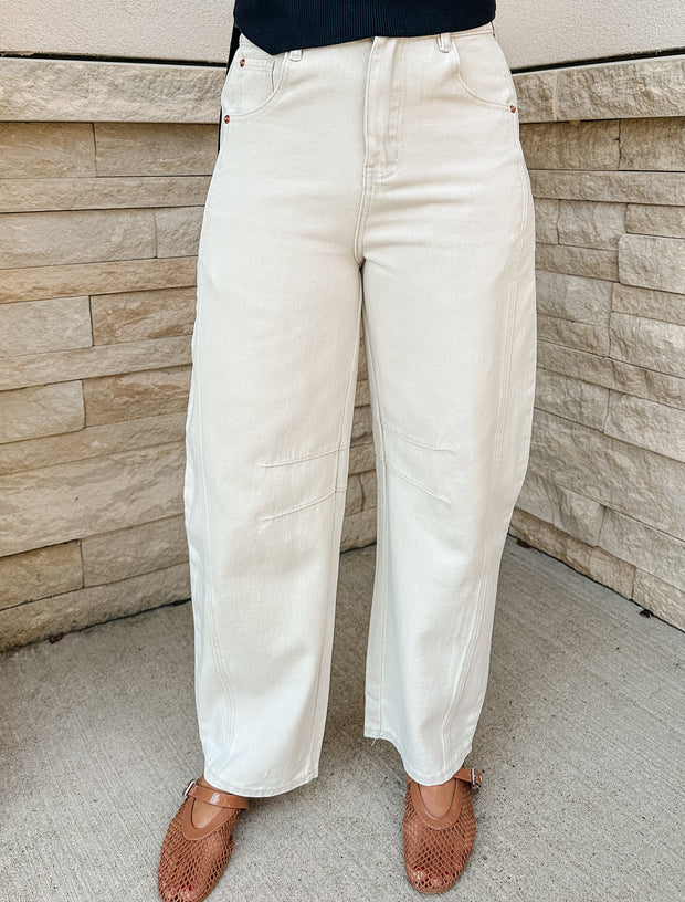 Solid High Waist Barrel Jeans