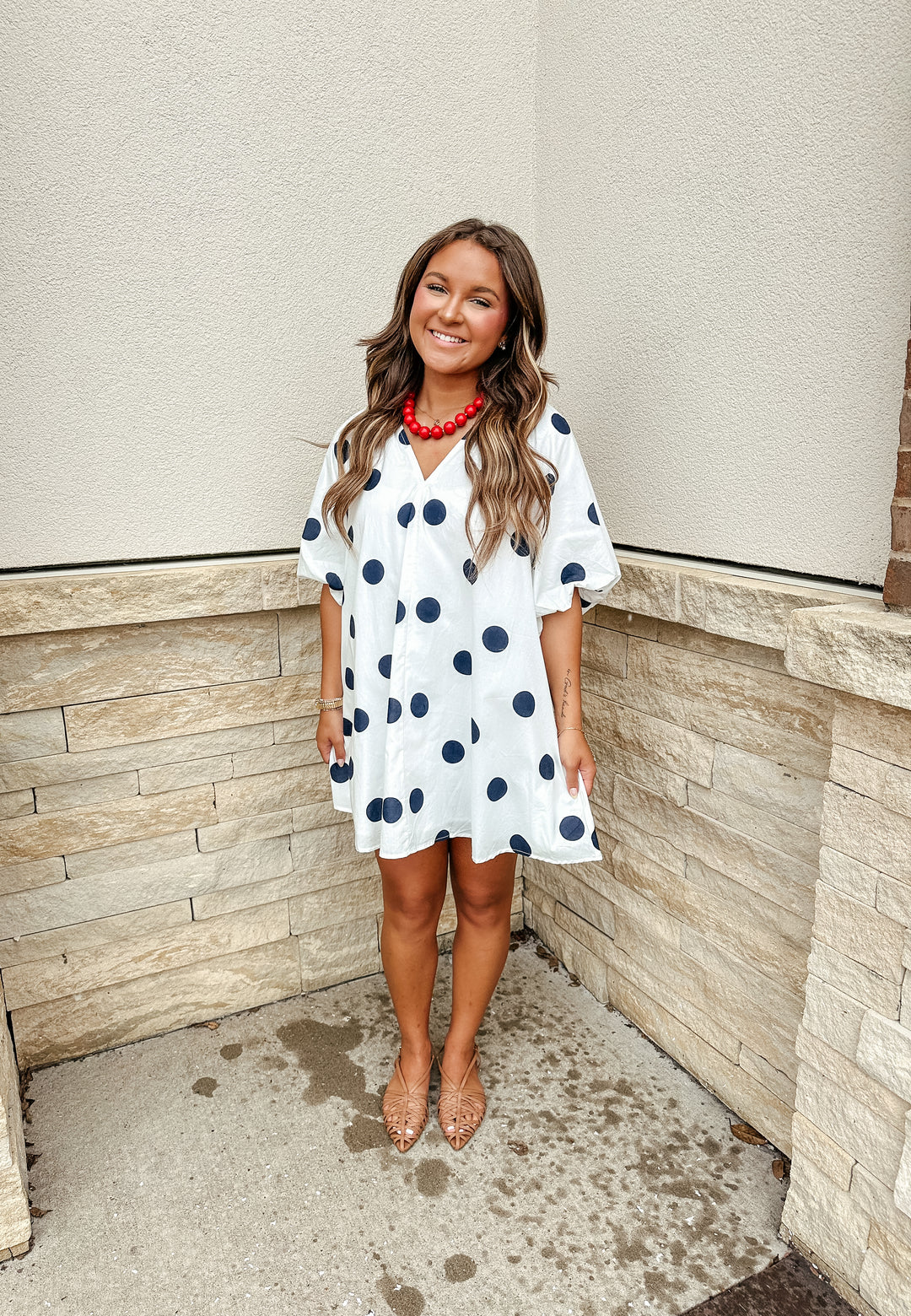 Navy Polka Dot Mini Dress