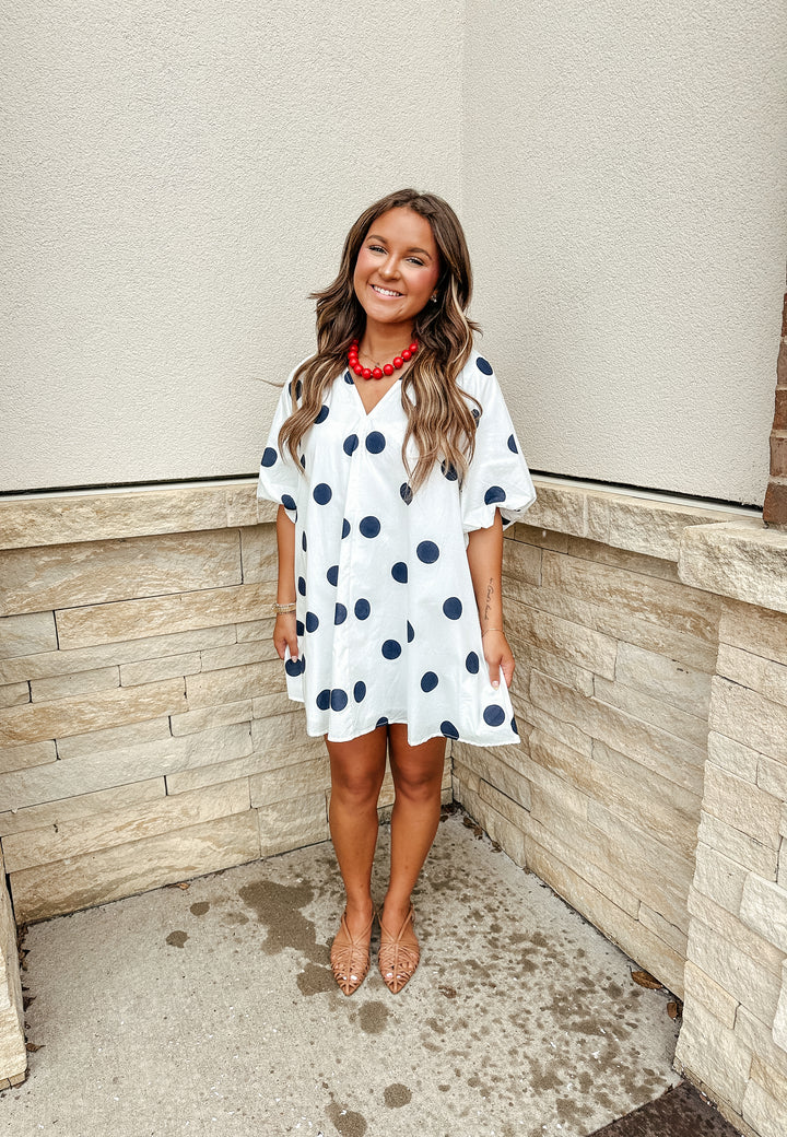 Navy Polka Dot Mini Dress