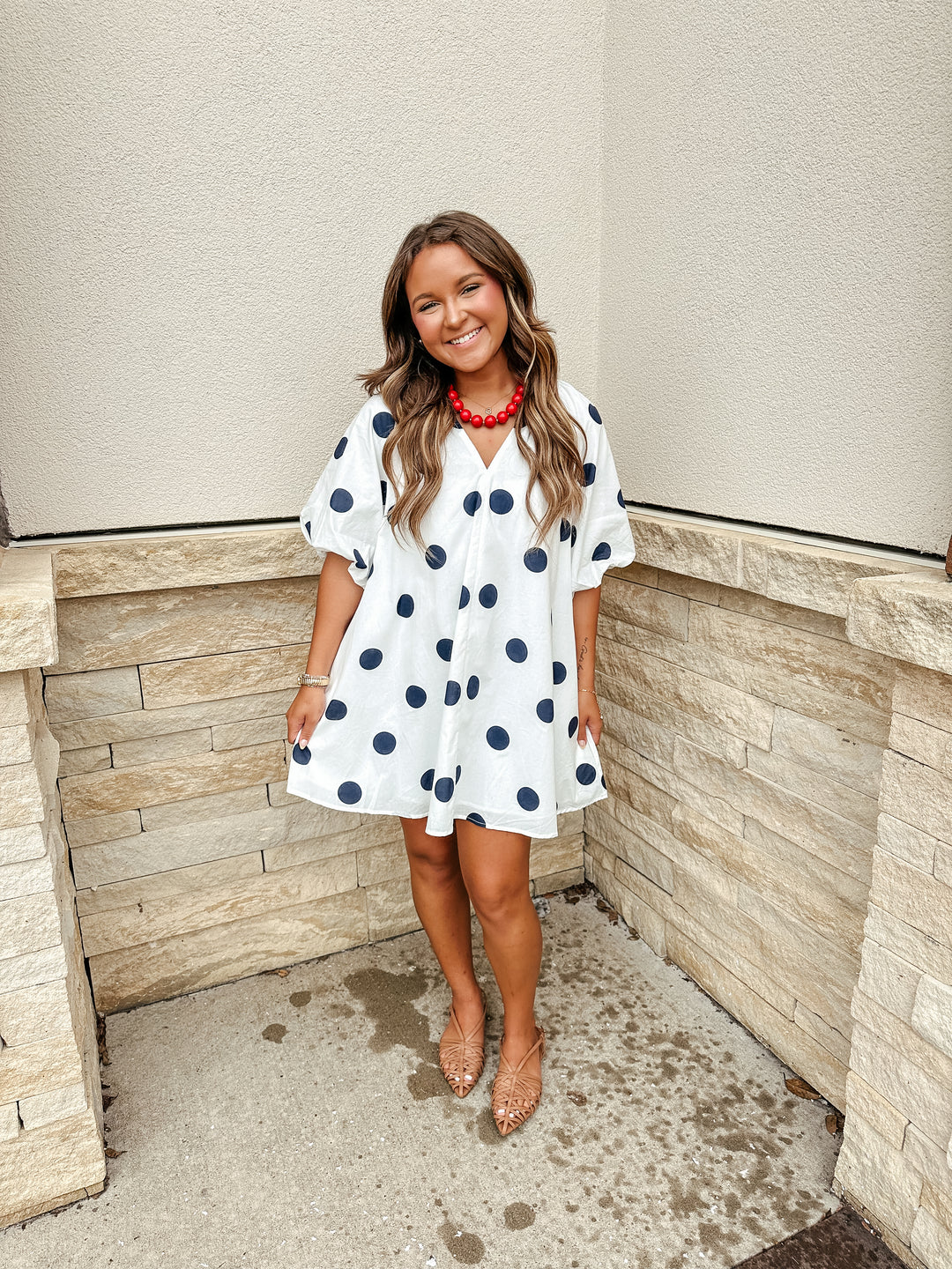 Navy Polka Dot Mini Dress
