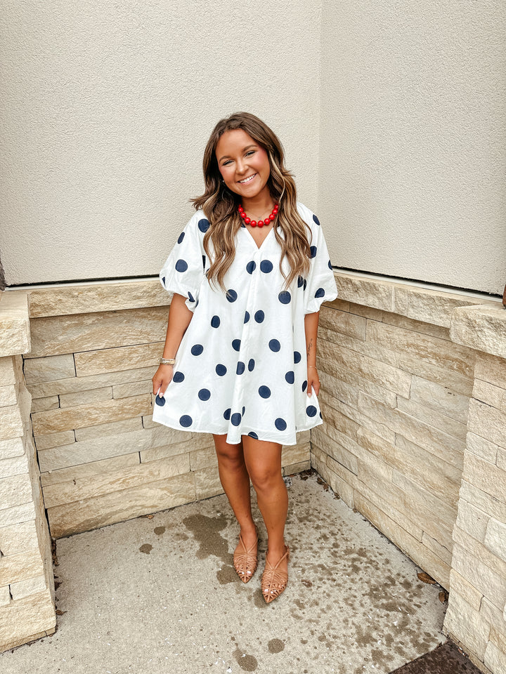 Navy Polka Dot Mini Dress