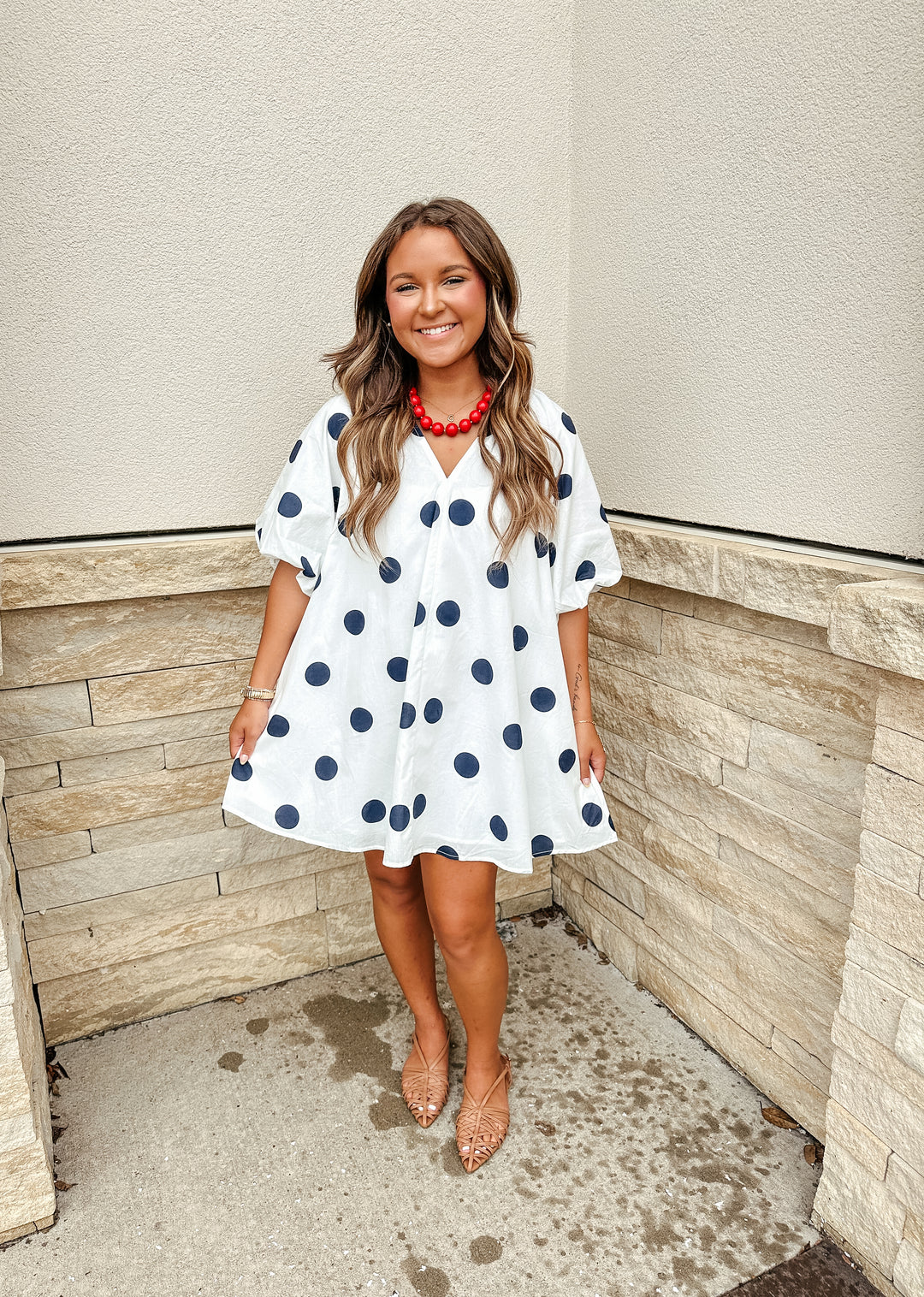 Navy Polka Dot Mini Dress
