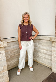 Cute as a Button Knit Sweater Vest: Brown