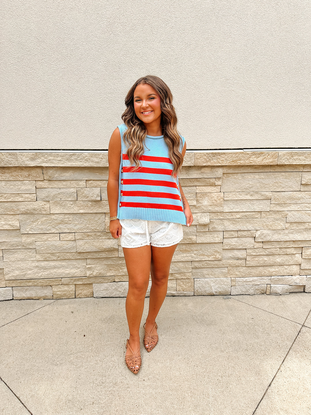 Blue & Red Striped Knit Sweater