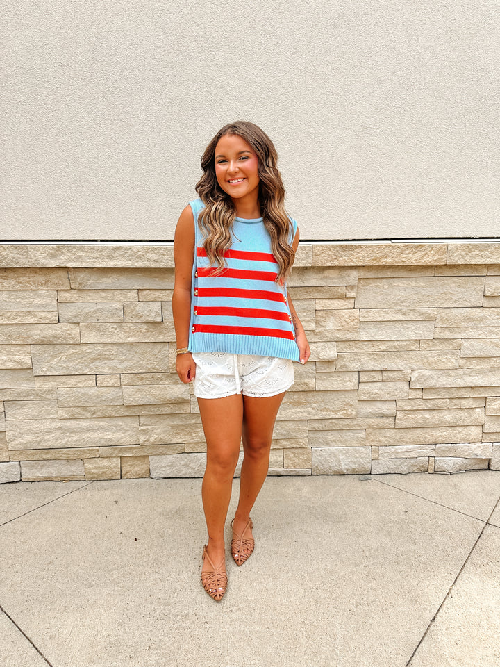 Blue & Red Striped Knit Sweater