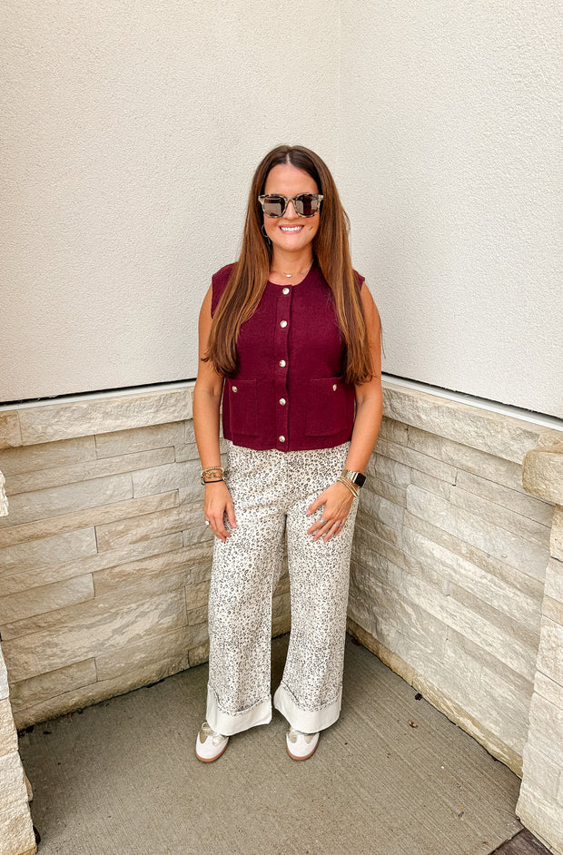 Cute as a Button Knit Sweater Vest: Wine