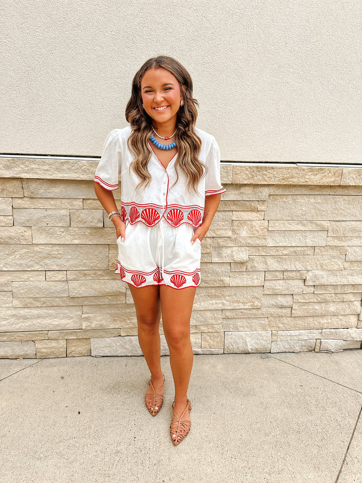 White/Red Seashell Shorts