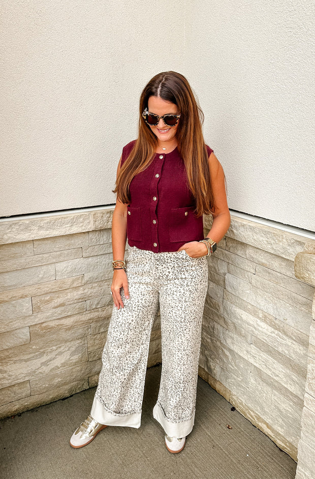 Cute as a Button Knit Sweater Vest: Wine