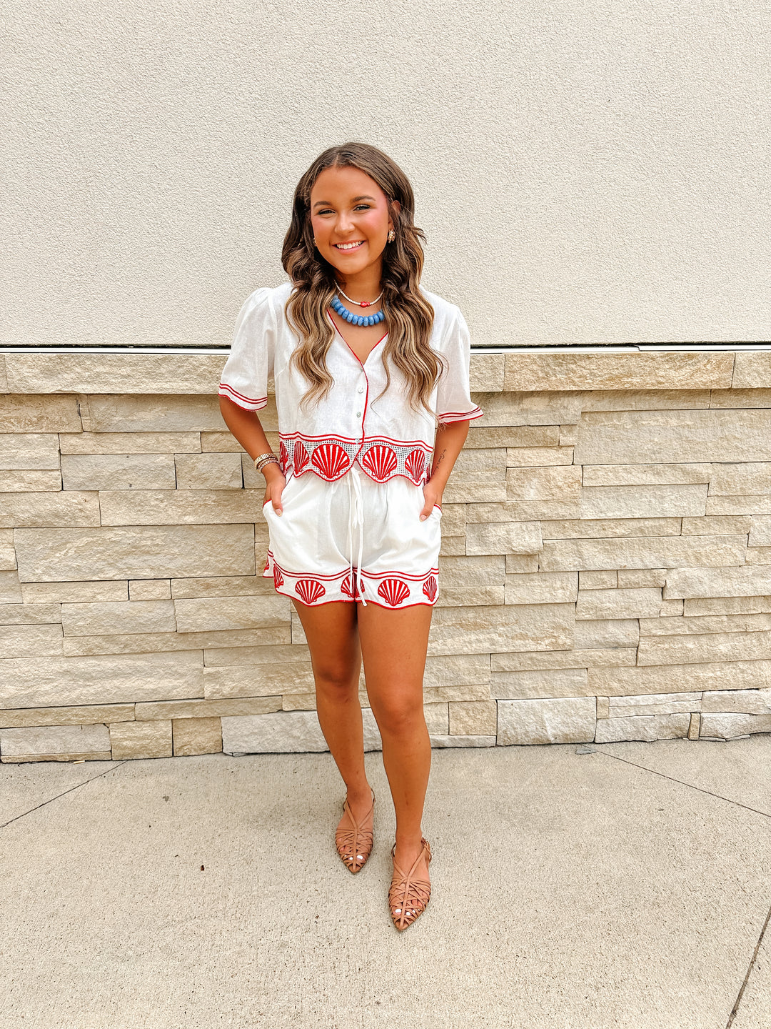 White/Red Seashell Shorts