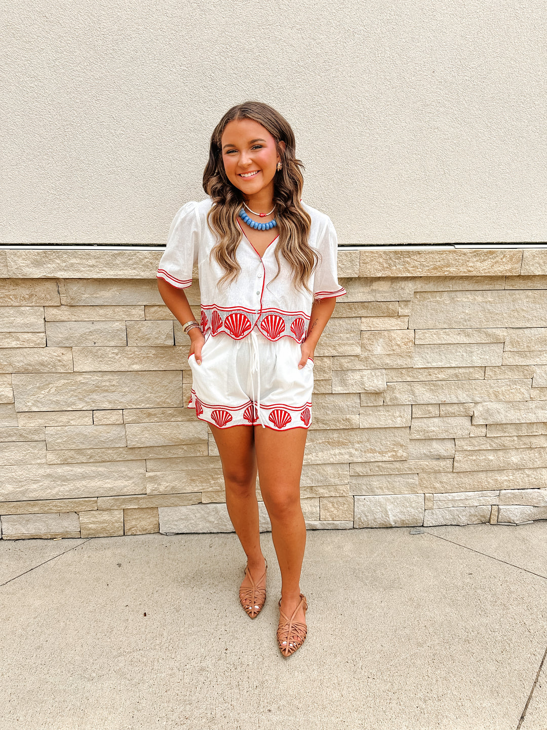 White/Red Seashell Shorts