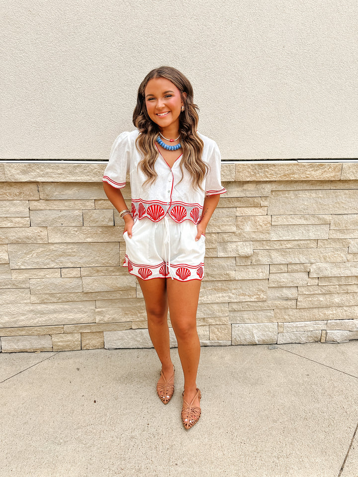 White/Red Seashell Shorts
