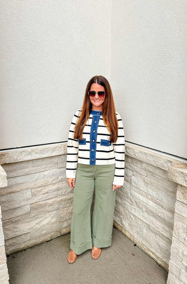 Striped Denim Trim Jacket