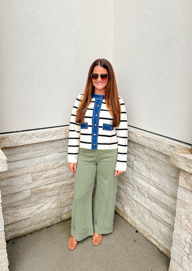Striped Denim Trim Jacket