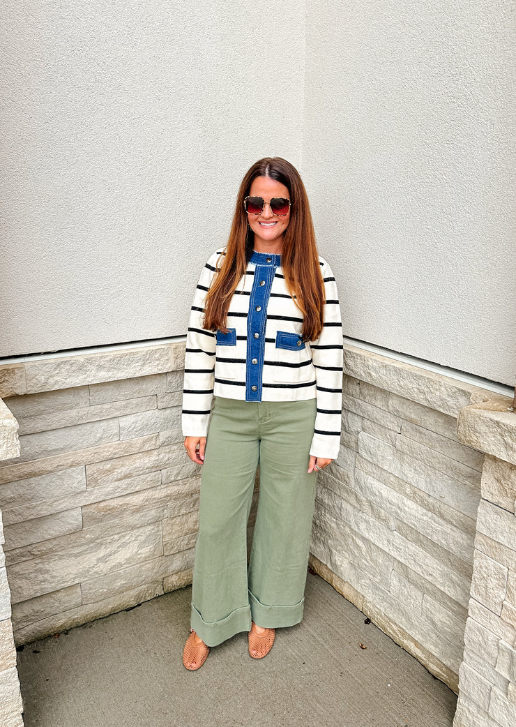 Striped Denim Trim Jacket