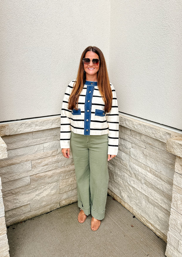 Striped Denim Trim Jacket