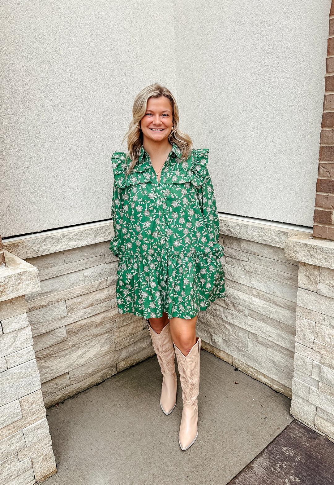 Deep Green Floral Dress
