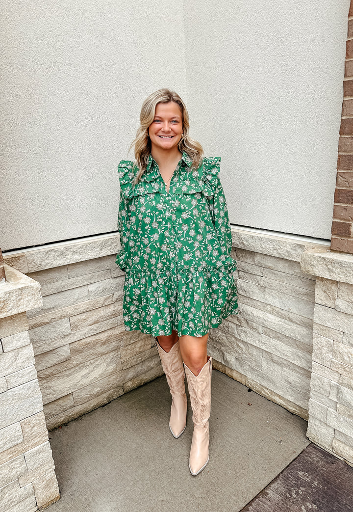 Deep Green Floral Dress