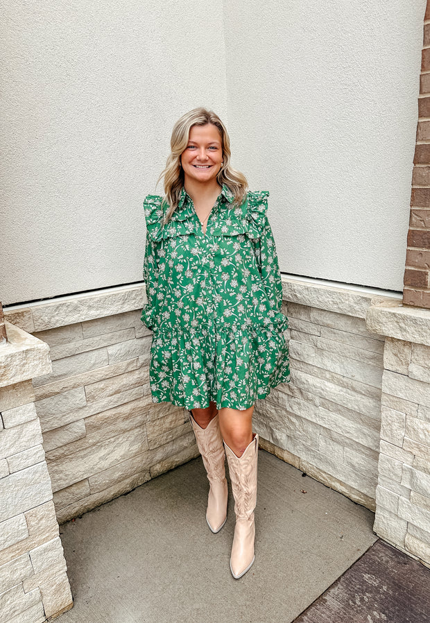 Deep Green Floral Dress