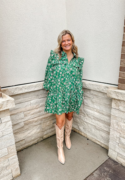 Deep Green Floral Dress