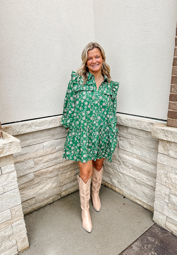 Deep Green Floral Dress