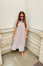 Connor Pinstripe Maxi Dress: Brown