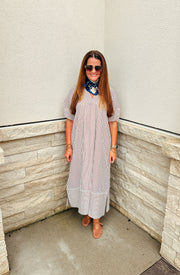 Connor Pinstripe Maxi Dress: Brown