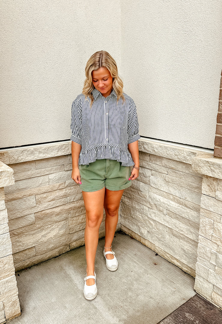 In a Ruffle Stripe Top: Black