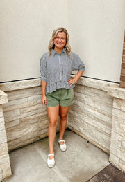 In a Ruffle Stripe Top: Black