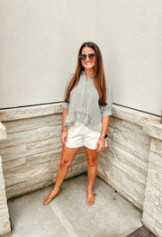 In a Ruffle Stripe Top: Olive