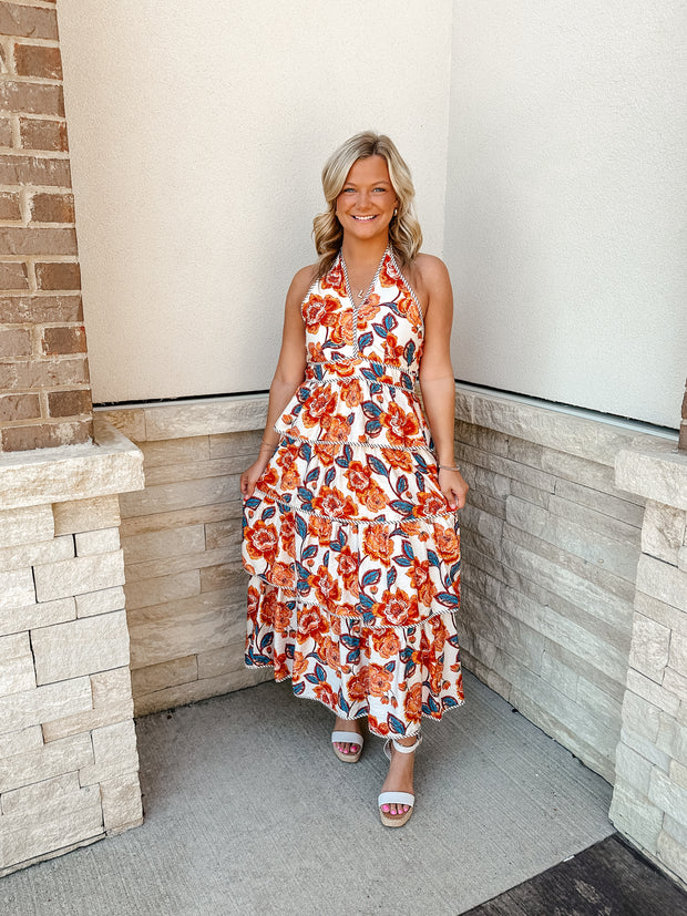 Floral print tiered maxi dress