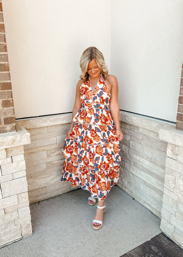 Floral print tiered maxi dress
