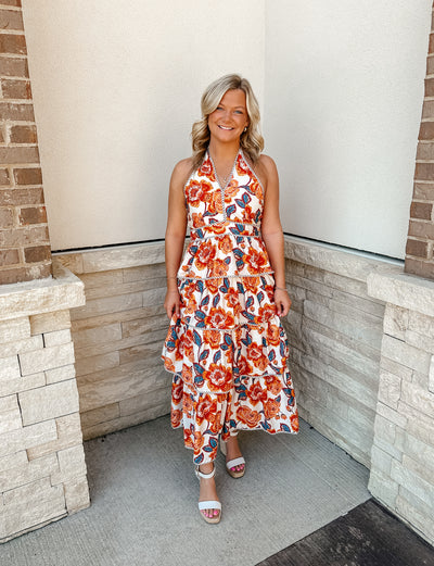 Floral print tiered maxi dress