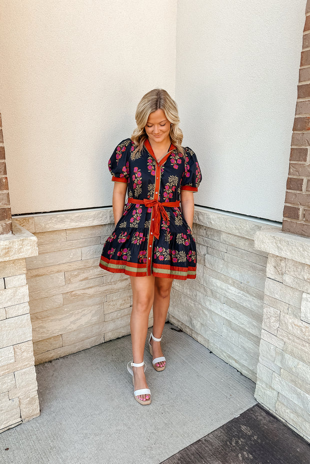 Sweet Floral Belted Dress
