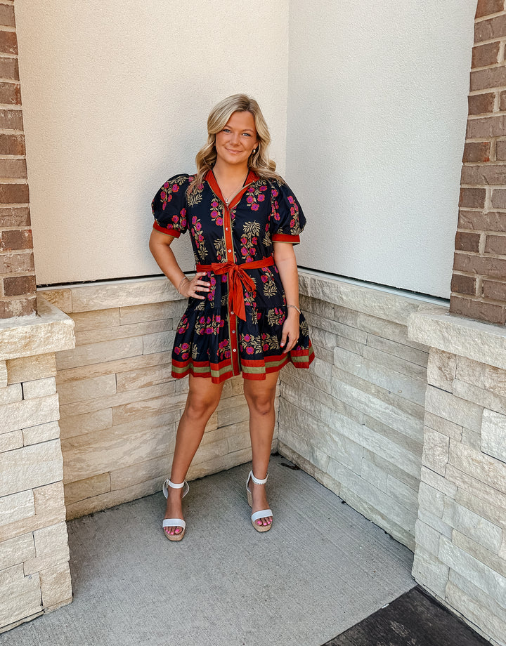 Sweet Floral Belted Dress