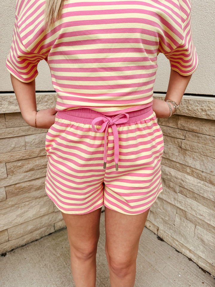 Terry Striped Pink Lemonade Shorts