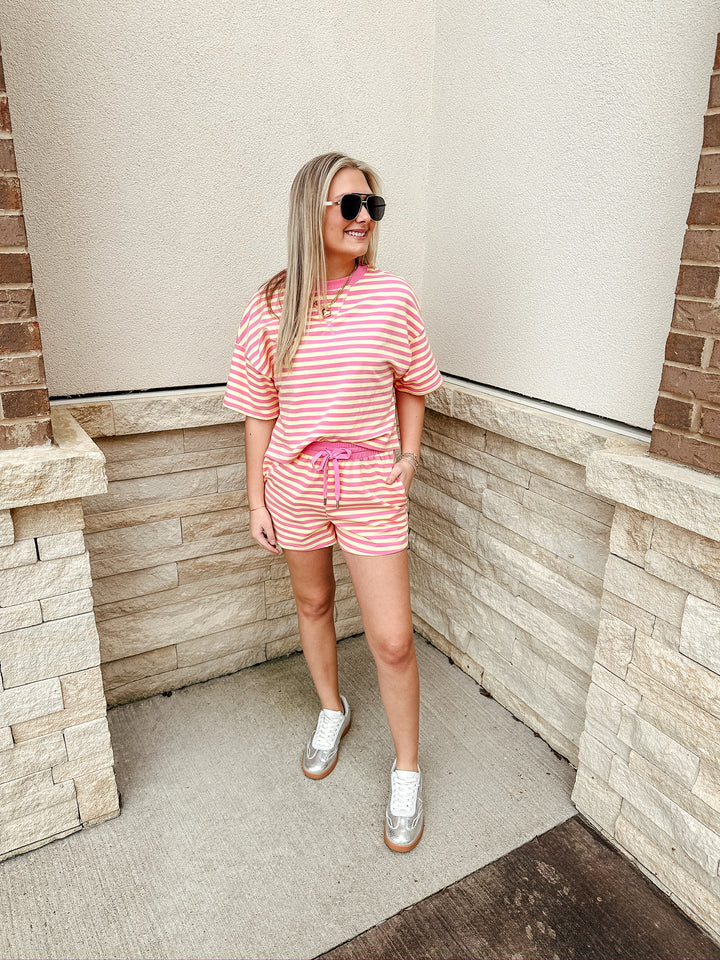 Terry Striped Pink Lemonade Shorts