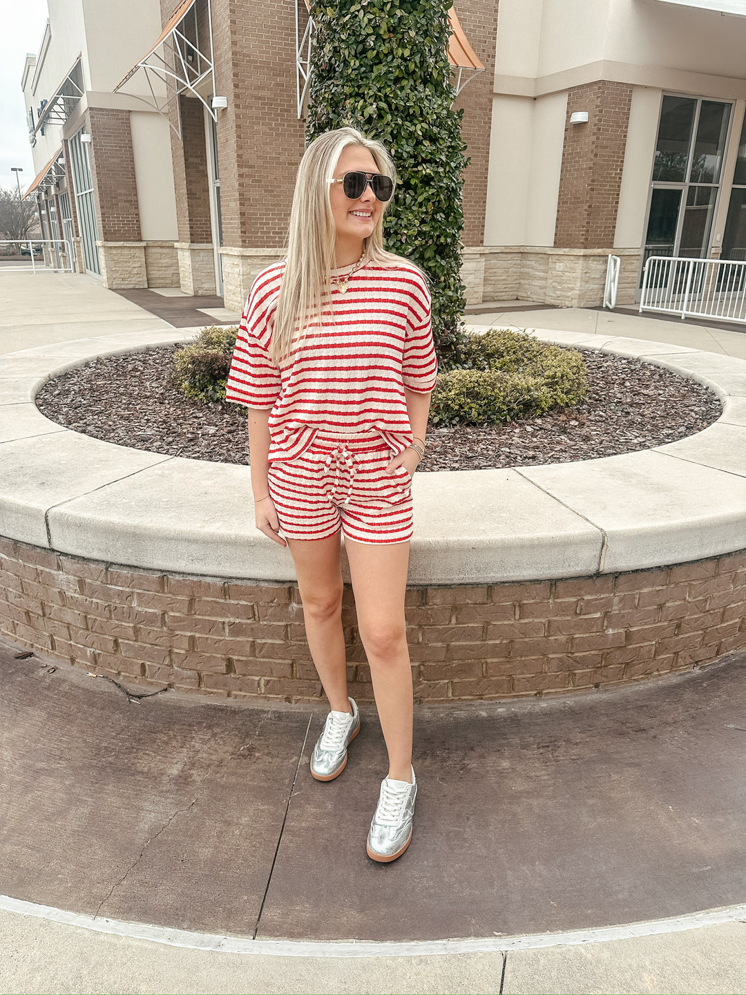 Striped Short Set: Ruby