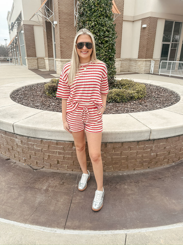 Striped Short Set: Ruby