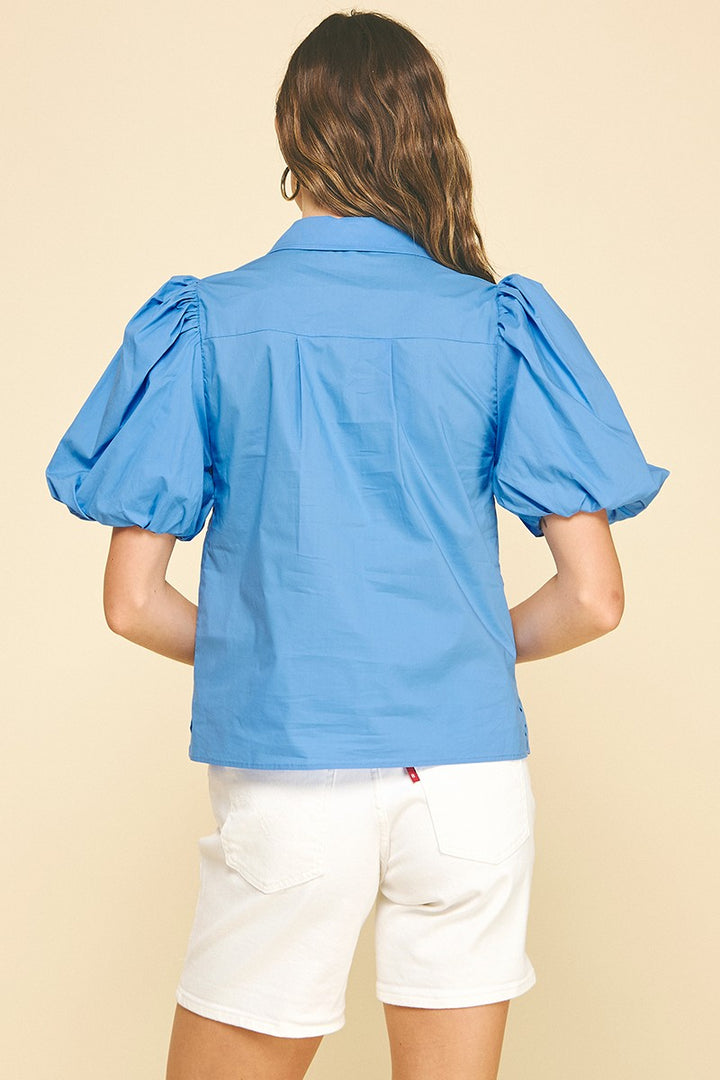 Mid Blue Bubble Sleeve Top
