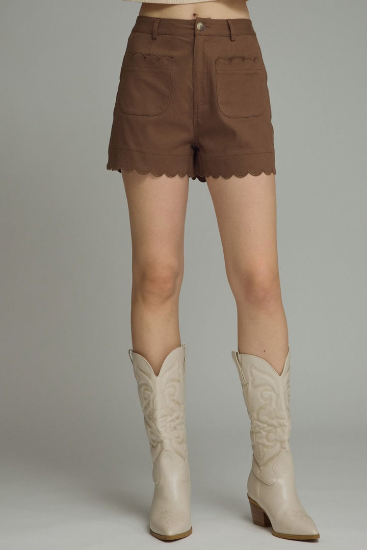 Scalloped Shorts: Brown